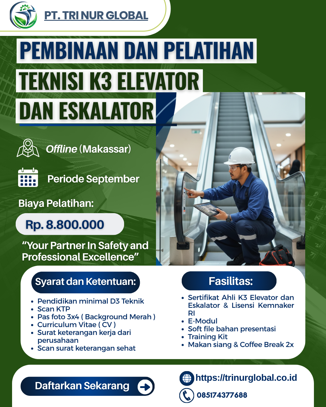 Poster Teknisi K3 Elevator dan Eskalator KEMNAKER