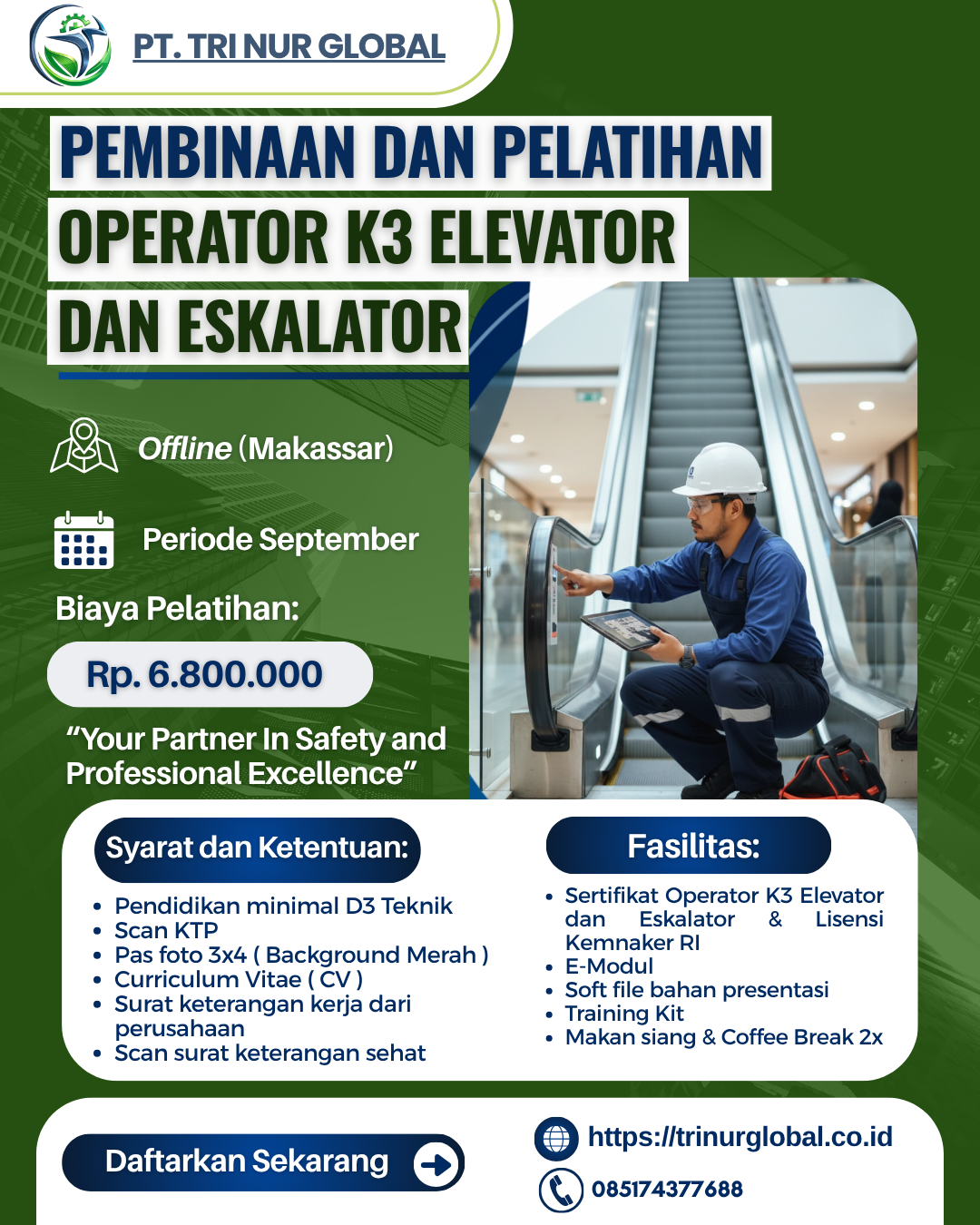 Poster Operator K3 Elevator dan Eskalator KEMNAKER 